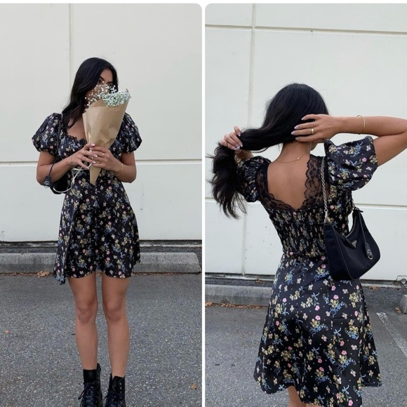 New! For Love & Lemons Black Floral & Lace August Mini Dress 🖤 XS - Picture 2 of 14